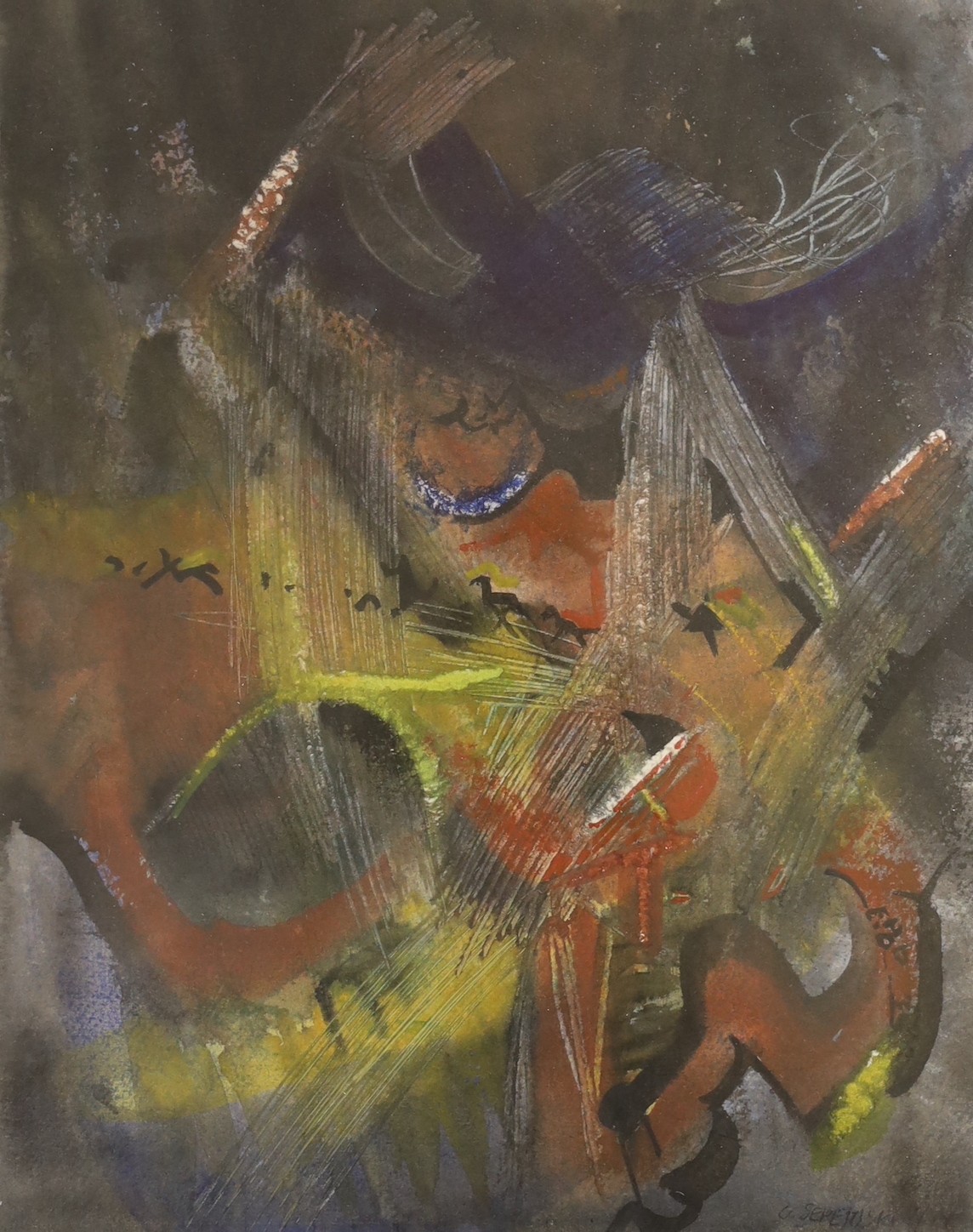 G. Sepekski, two ink and watercolours, Untitled studies, indistinctly signed and dated '49, 33 x 25cm